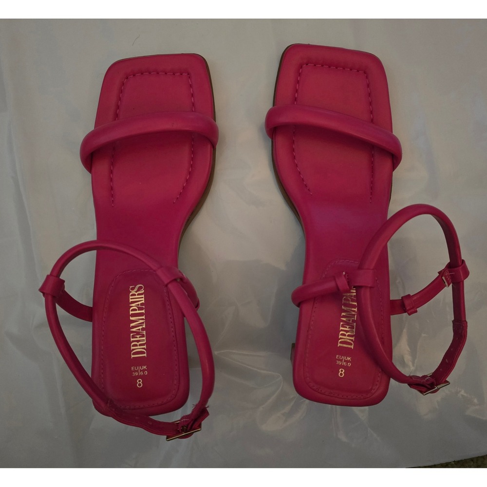 Dream Pairs Womens Hot Pink Square Toe Block Heel Ankle Strap Sandals Size 8